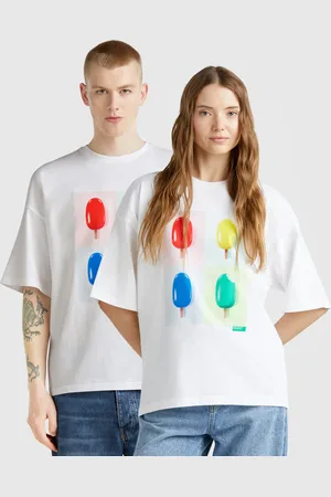Benetton Camiseta 100% Algodón Estampado Helado