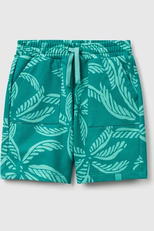 Benetton Pantalón Corto Verde Con Estampado Tropical.
