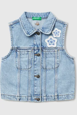 Benetton Chaleco Vaquero Con Parche De Flores