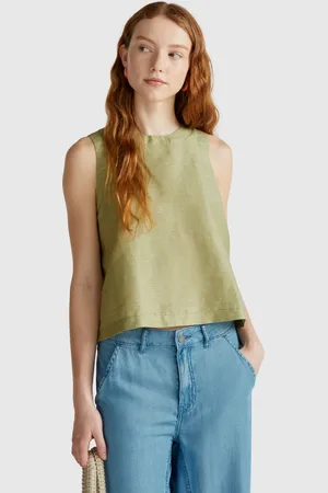 Benetton Blusa Mezcla De Lino A Rayas