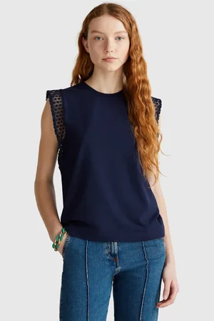 Benetton Top Sin Mangas Con Macramé