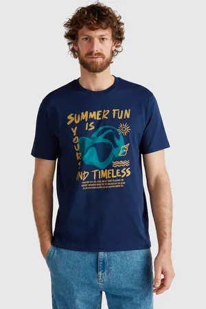 Benetton Camiseta Azul Medianoche Con Gráficos