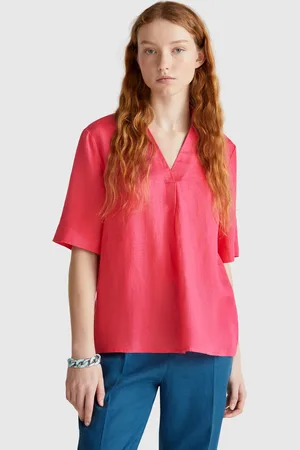 Benetton Blusa De Manga Corta En Puro Lino