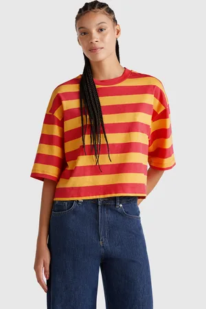 Benetton Camiseta Rayas Naranja Y Fucsia