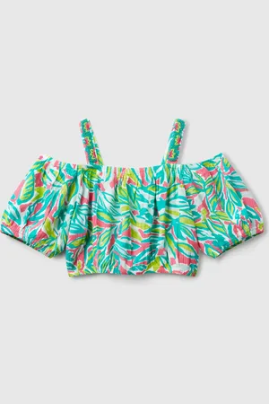 Benetton Top Corto Con Estampado Tropical