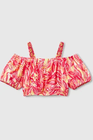 Benetton Top Corto Con Estampado Tropical