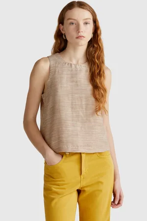 Benetton Blusa Mezcla De Lino A Rayas