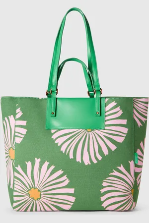 Benetton Bolso Tote Verde Con Estampado De Flores