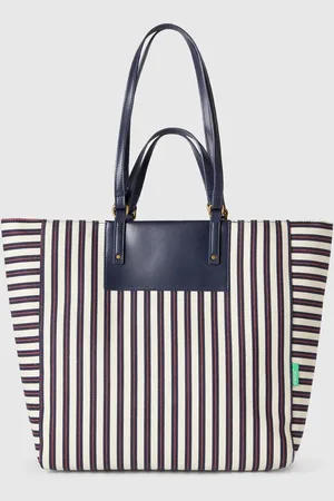 Benetton Bolso Tote De Rayas Azules Y Blancas