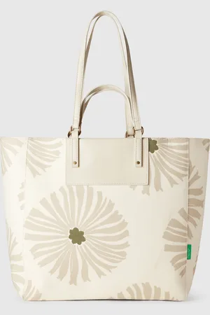 Benetton Bolso Tote Blanco Con Estampado De Flores