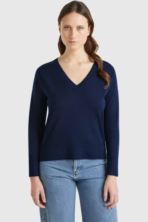 Benetton Jersey Con Cuello De Pico En Pura Lana Merino