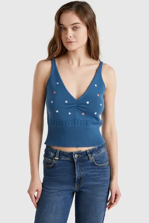 Benetton Camiseta De Tirantes De Punto Con Bordado De Flores
