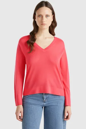 Benetton Jersey Con Cuello De Pico En Pura Lana Merino