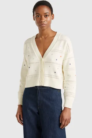 Benetton Cárdigan Con Flores Bordadas