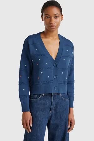 Benetton Cárdigan Con Flores Bordadas