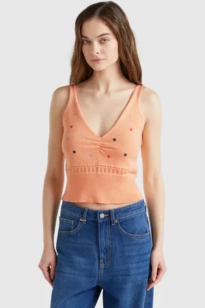 Benetton Camiseta De Tirantes De Punto Con Bordado De Flores