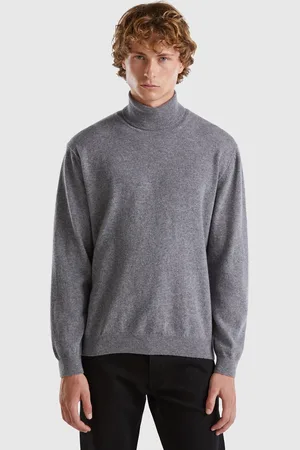 Benetton Jersey De Cuello Cisne Gris Oscuro De Pura Lana Merina