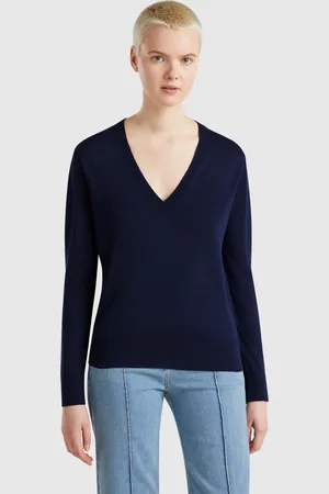 Benetton Jersey Con Cuello De Pico En Mezcla De Seda