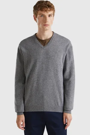 Jersey Benetton Hombre 100% Lana Virgen, Cuello Redondo, Rayas