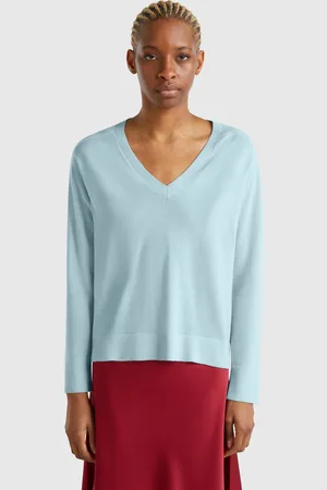 Benetton Jersey Con Cuello De Pico En Pura Lana Merino