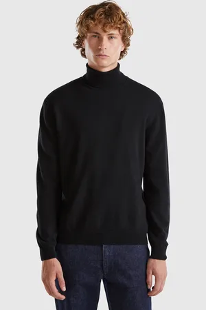 Benetton Jersey De Cuello Cisne Negro De Pura Lana Merina