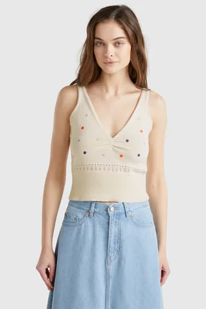 Benetton Camiseta De Tirantes De Punto Con Bordado De Flores