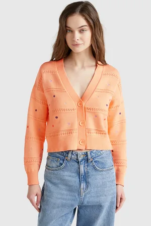 Benetton Cárdigan Con Flores Bordadas
