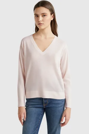 Benetton Jersey Con Cuello De Pico En Pura Lana Merino