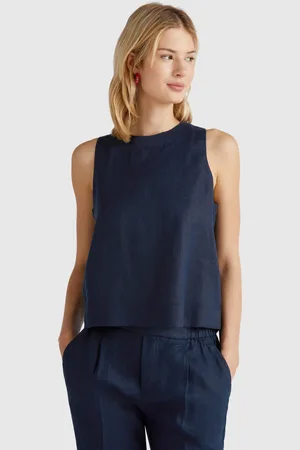 Benetton Top Sin Mangas De Puro Lino