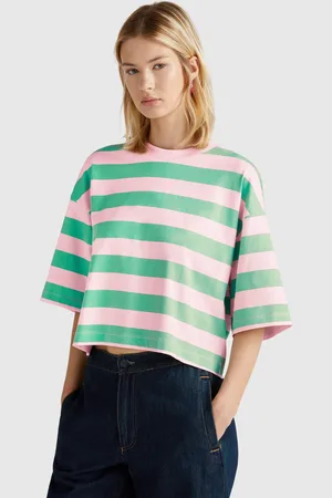 Benetton Camiseta Rayas Verdes Y Rosas