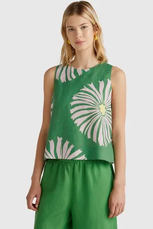 Benetton Top Estampado De Puro Lino