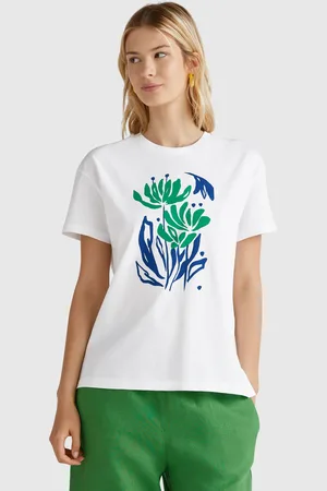 Benetton Camiseta Regular Con Estampado De Flores.