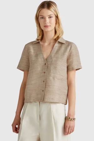Benetton Camisa Mezcla Lino Rayas