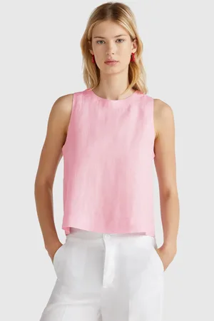 Benetton Top Sin Mangas De Puro Lino