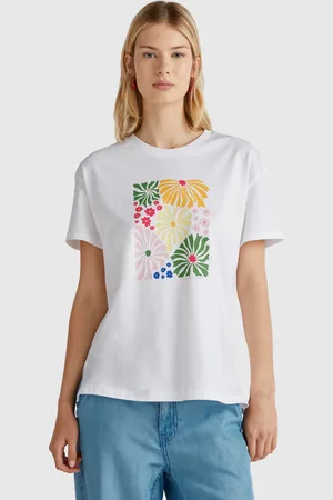 Benetton Camiseta Regular Con Estampado De Flores.