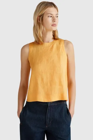 Benetton Top Sin Mangas De Puro Lino