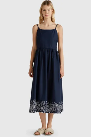 Benetton Vestido Con Bordado Floral