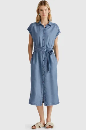 Benetton Vestido Camisero De Cambray Con Fajín