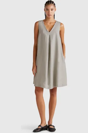 Benetton Vestido Sin Mangas De Puro Lino
