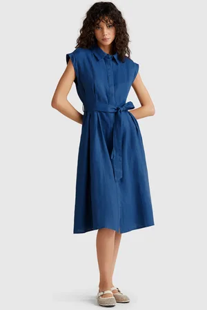 Benetton Vestido Camisero De Puro Lino