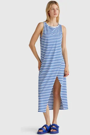 Benetton Vestido De Rayas Con Abertura
