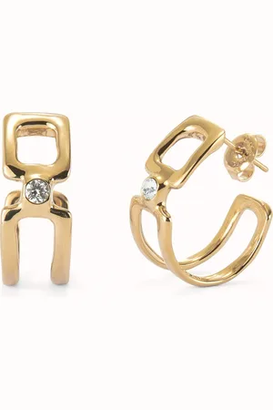 UNO de 50 Pendientes aro doble bañados en oro 18k con topacio