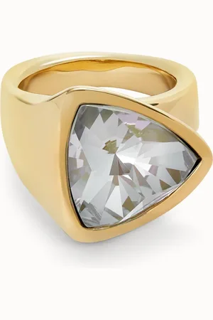 UNO de 50 Anillo en forma triangular bañado en oro 18k con cristal