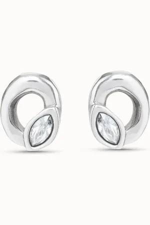 UNO de 50 Pendientes stud bañados en plata de ley con forma de óvalo y cristal color gris claro