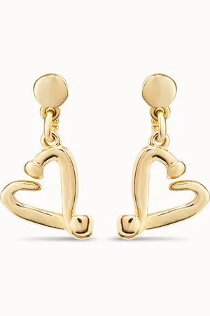 UNO de 50 Pendientes bañados en oro de 18k con forma de corazón clavado