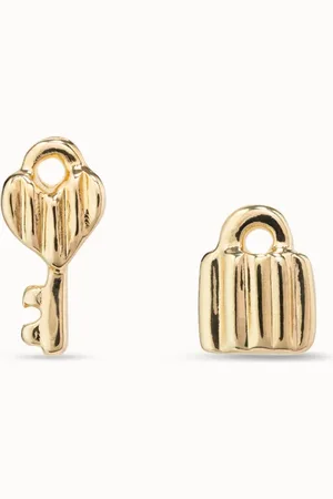 UNO de 50 Pendientes bañados en oro de 18k con forma de llave y candado