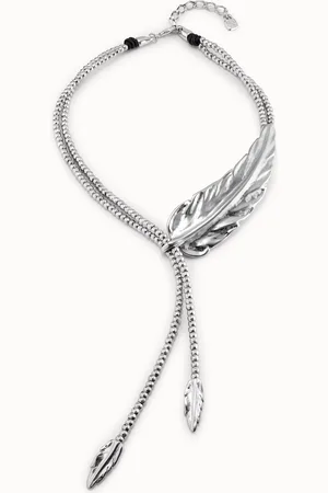 UNO de 50 Collar largo bañado en plata de ley rematado en pequeñas plumas