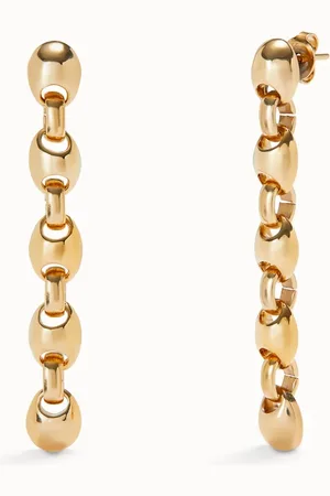 UNO de 50 Pendientes largos bañados en oro 18k con eslabones en forma de bolas