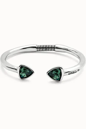 UNO de 50 Pulsera rígida bañada en plata de ley con dos cristales facetados verdes