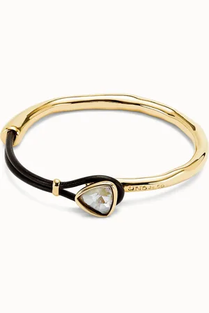 UNO de 50 Pulsera fina bañada en oro 18k con cuero y cristal facetado